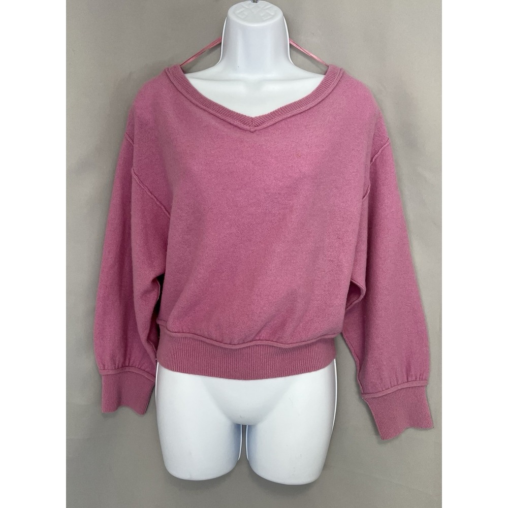 Free People 100% Cashmere Pullover Women's X S Pink V Neck Oversized